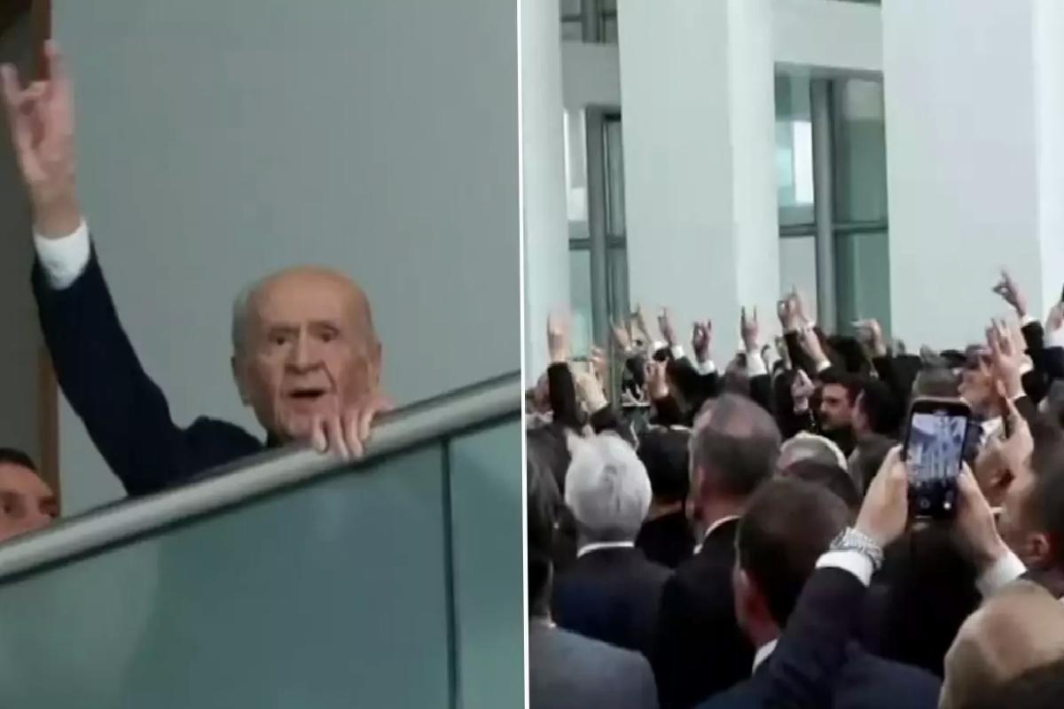Bahçeli, Genel Merkez’de! Partililere “Bozkurt” selamıyla karşılık verdi