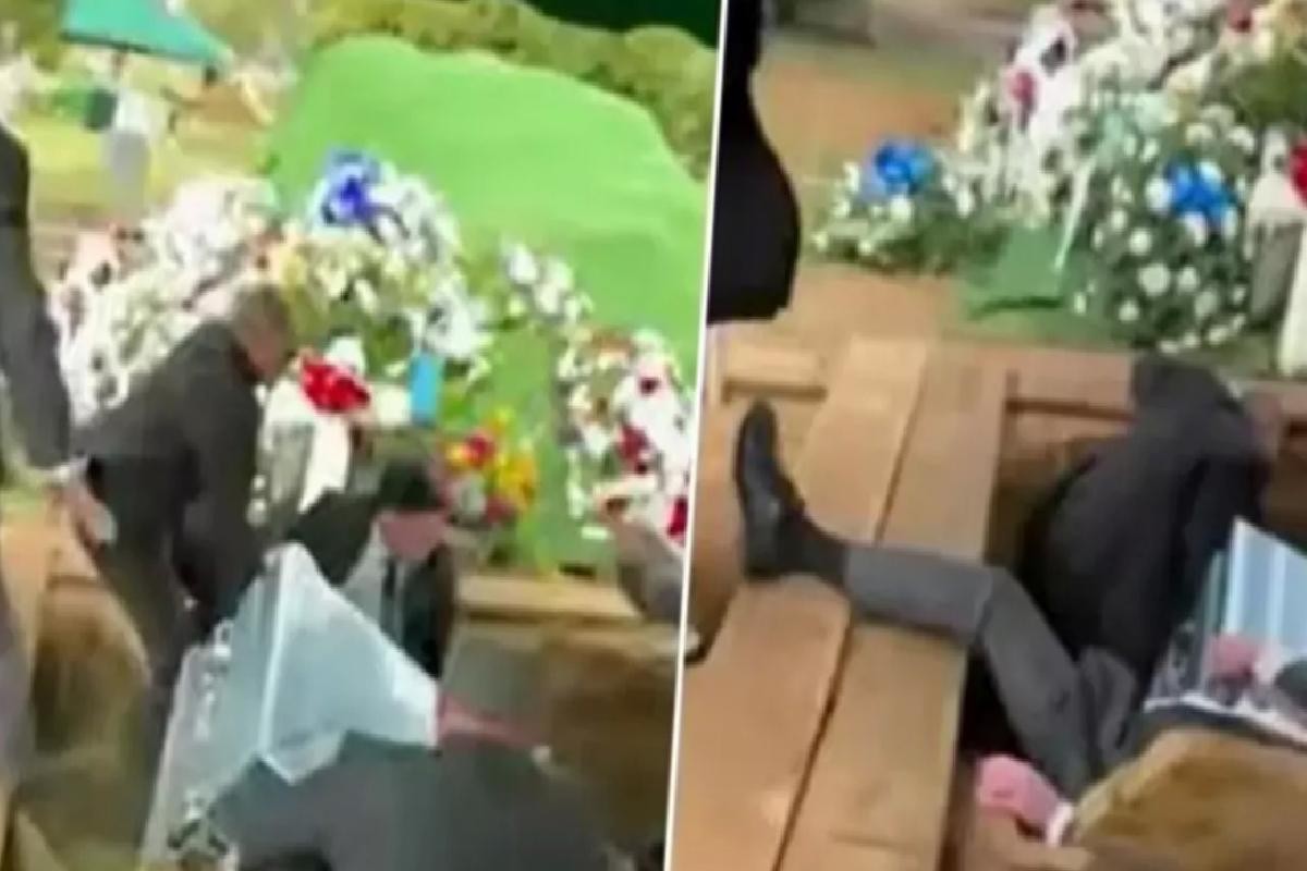 Cenaze töreninde facia: Tabutu taşıyan kişiler mezara düştü