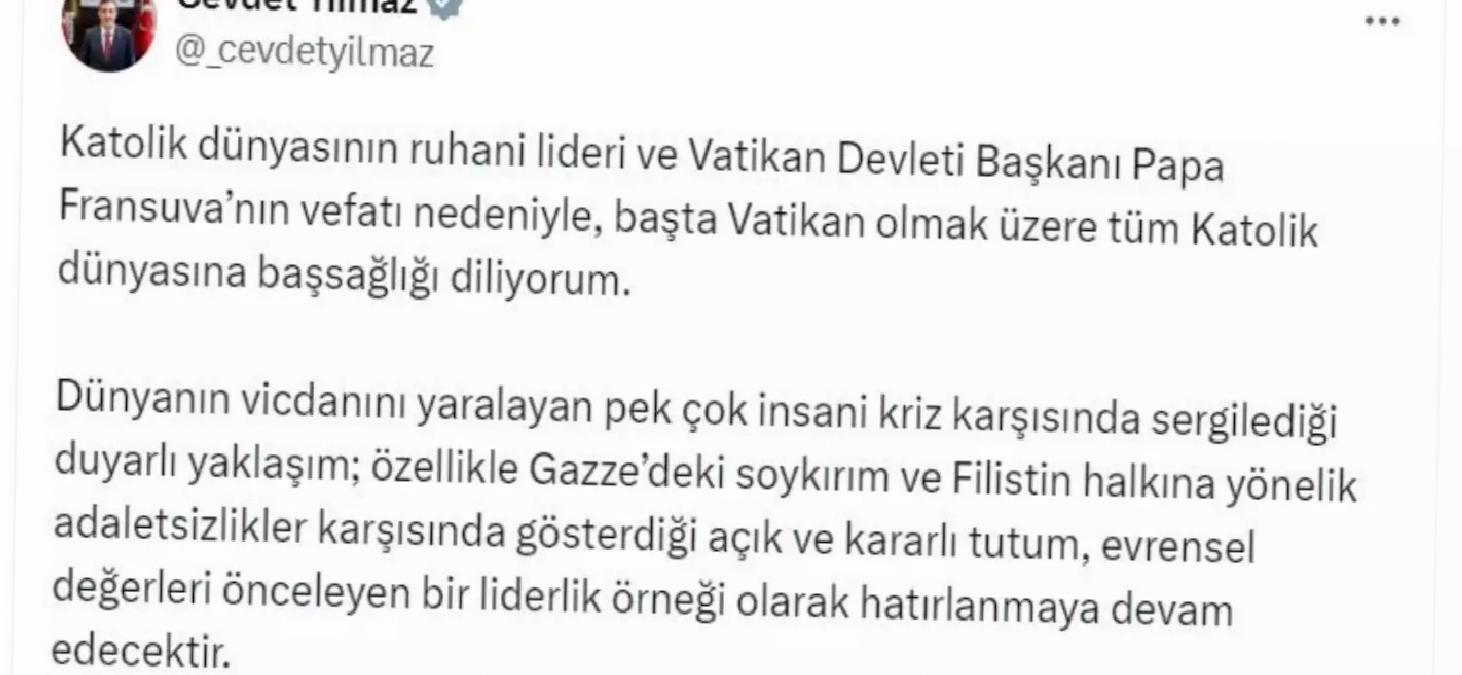 Cevdet Yılmaz’dan Papa Fransuva için Taziye