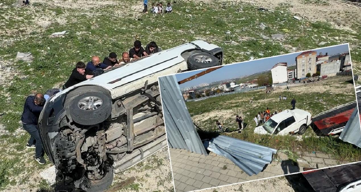 Kamyonet kontrolü kaybetti, boş arsaya uçtu