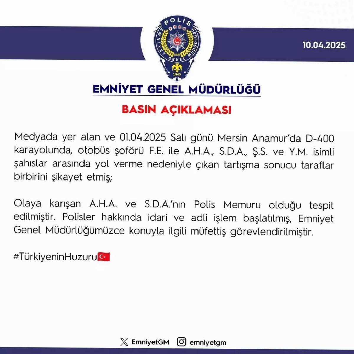 Mersin’de Yol Tartışmasında İki Polis Açığa Alındı