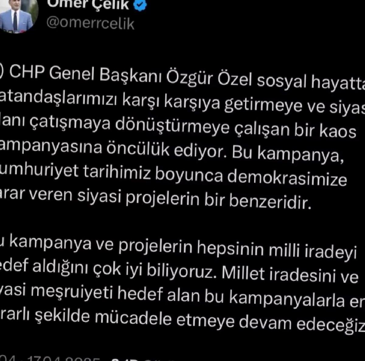 Ömer Çelik’ten Özgür Özel’e Sert Eleştiriler
