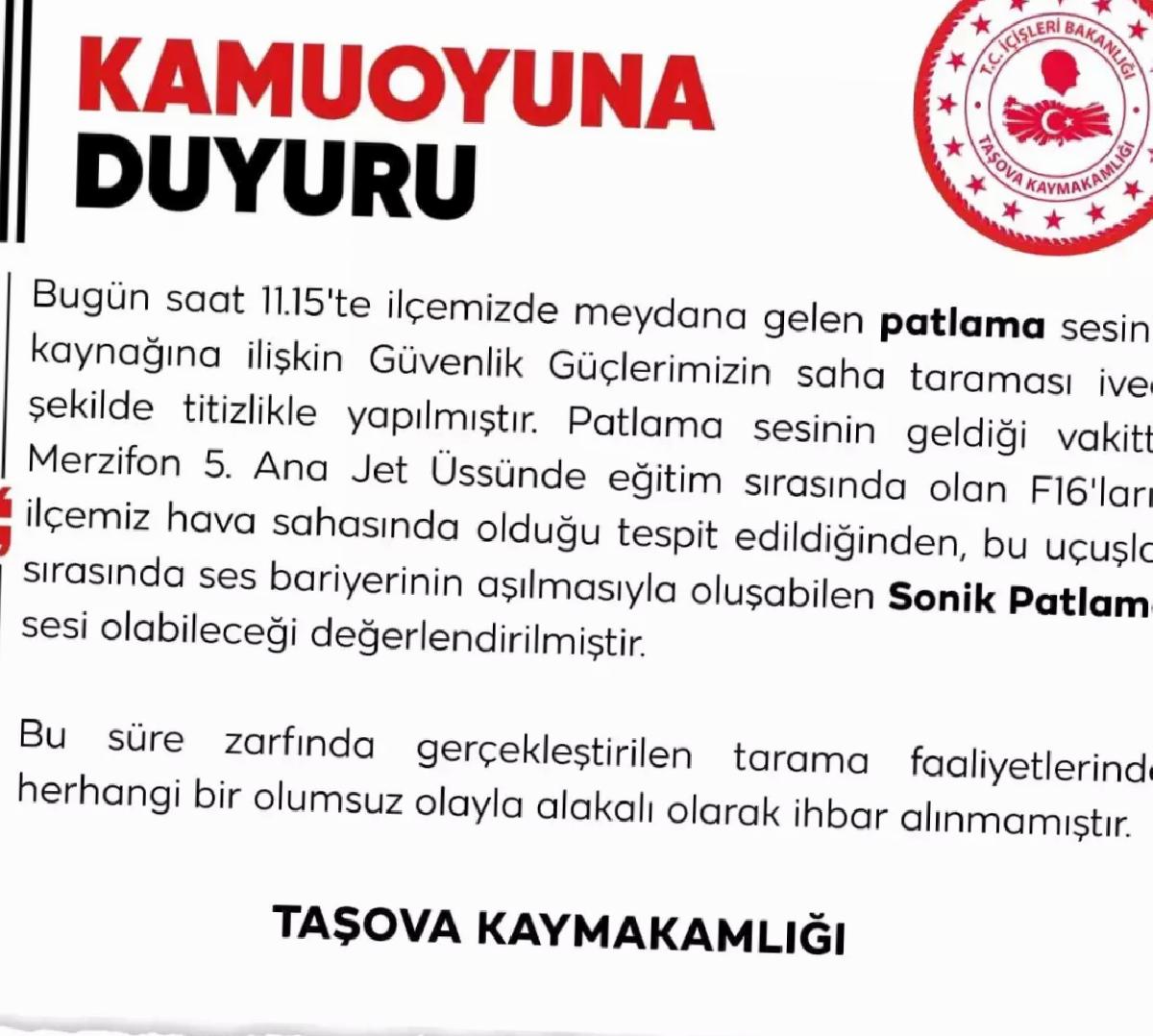 Taşova’da Patlama Sesi Tedirginlik Yarattı