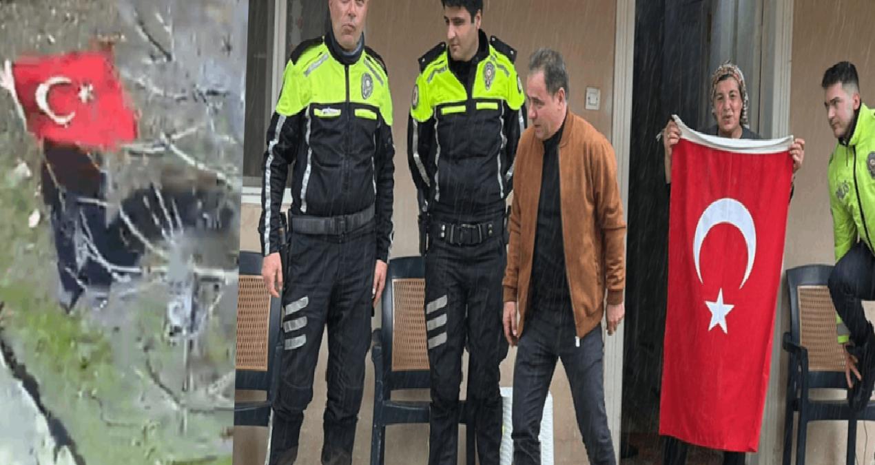 Türk bayrağı ile polis helikopterini selamlayan kadına plaket