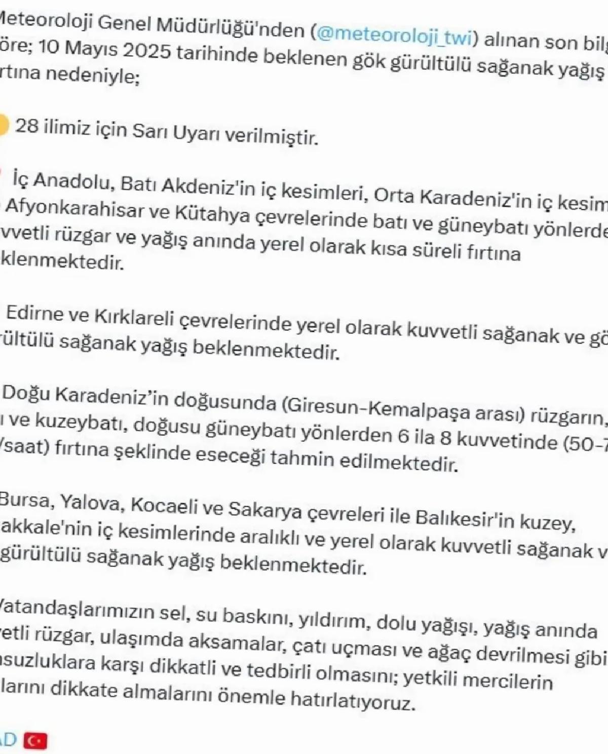 28 İlde Sarı Uyarı: Dikkatli Olun!