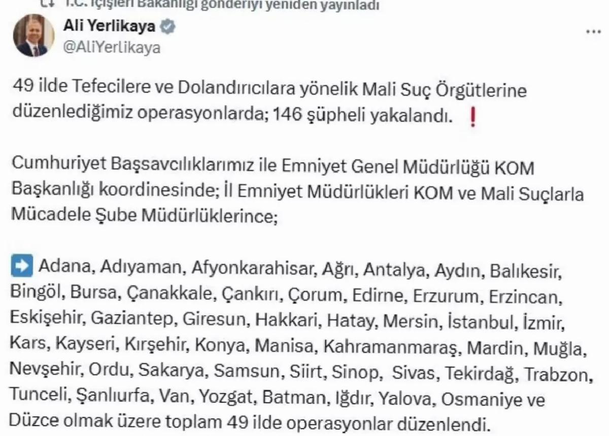 49 ilde mali suç operasyonu: 146 şüpheli yakalandı