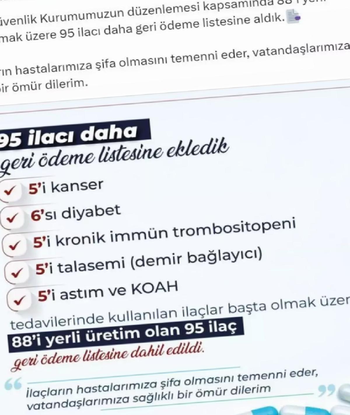 95 Yeni İlaç Geri Ödeme Listesine Alındı