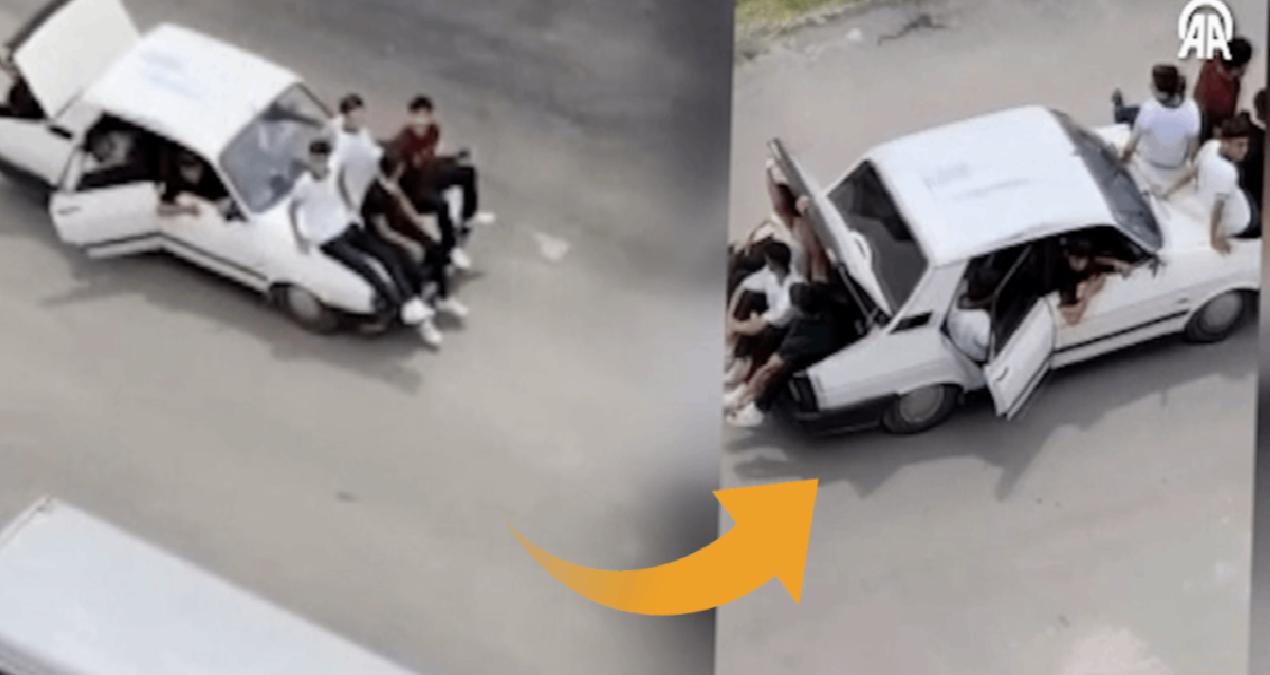 Adana şaşırtmaya devam ediyor: Bir otomobile 14 kişi bindiler