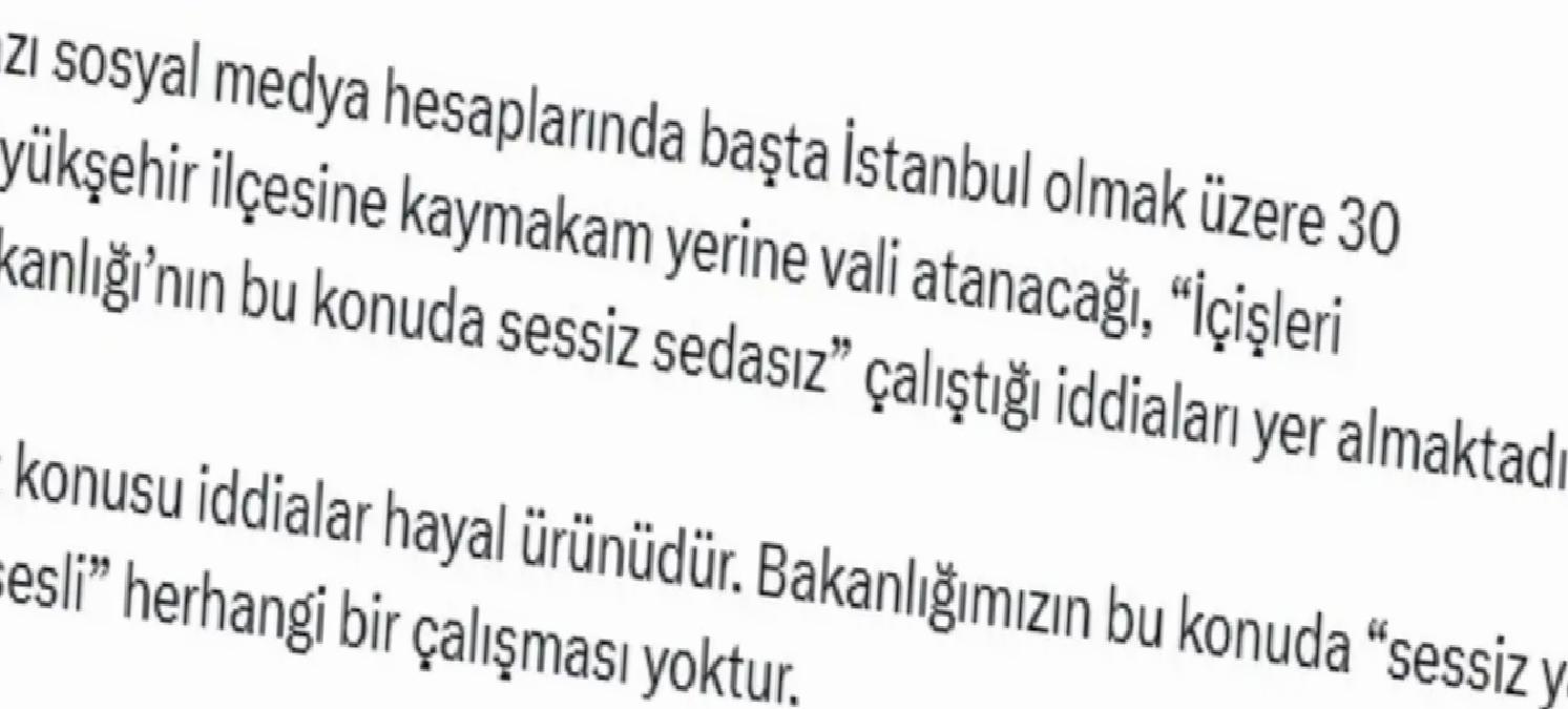 Bakanlık 30 İlçeye Vali Atanacağı İddialarını Yalanladı