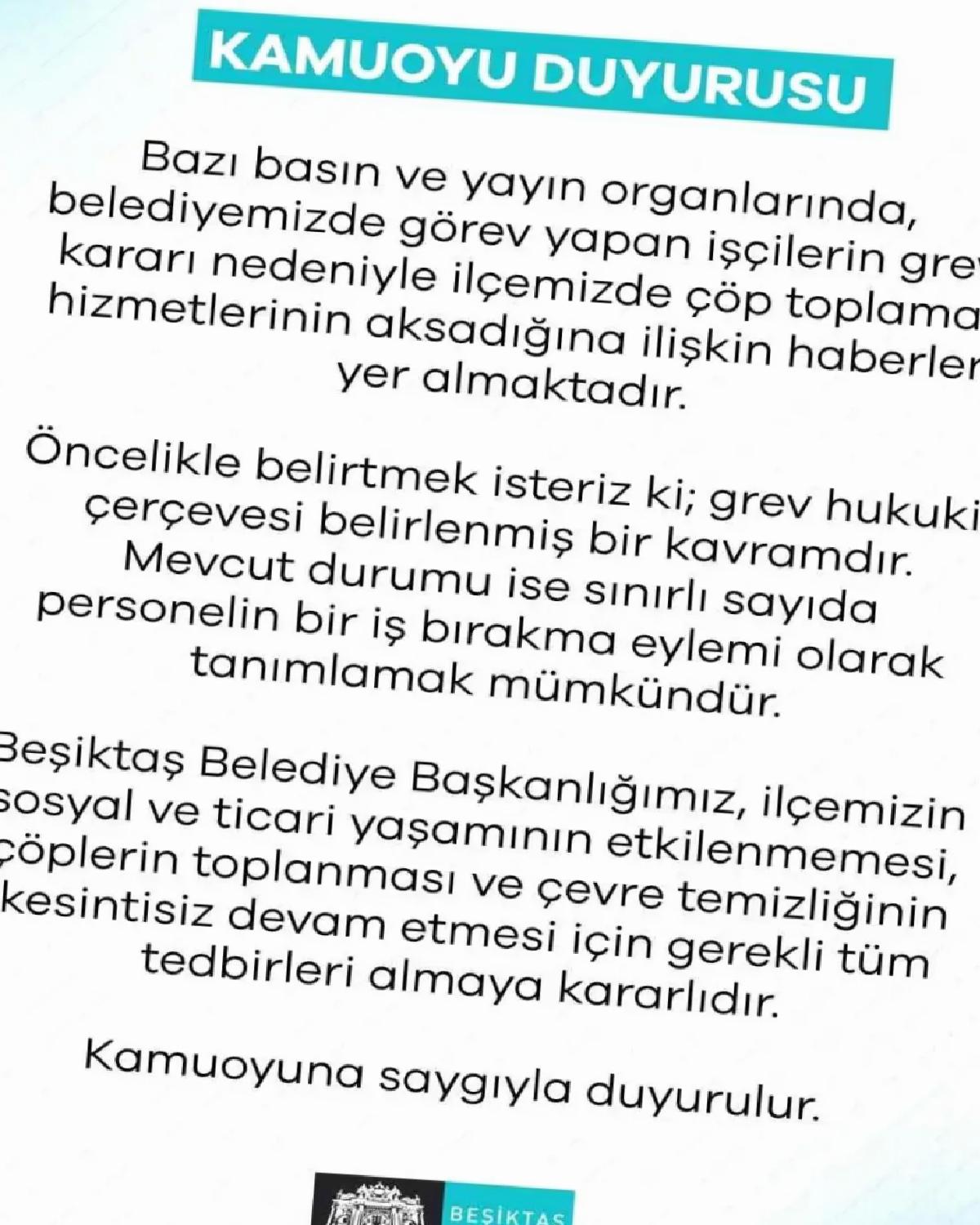 Beşiktaş Belediyesi’nden Çöp Toplama Hizmetleri ile İlgili Açıklama