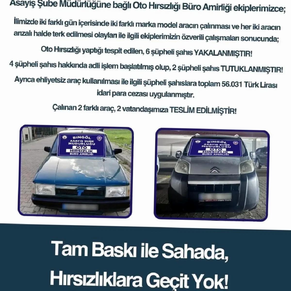 Bingöl’de Araç Hırsızlığına 6 Gözaltı