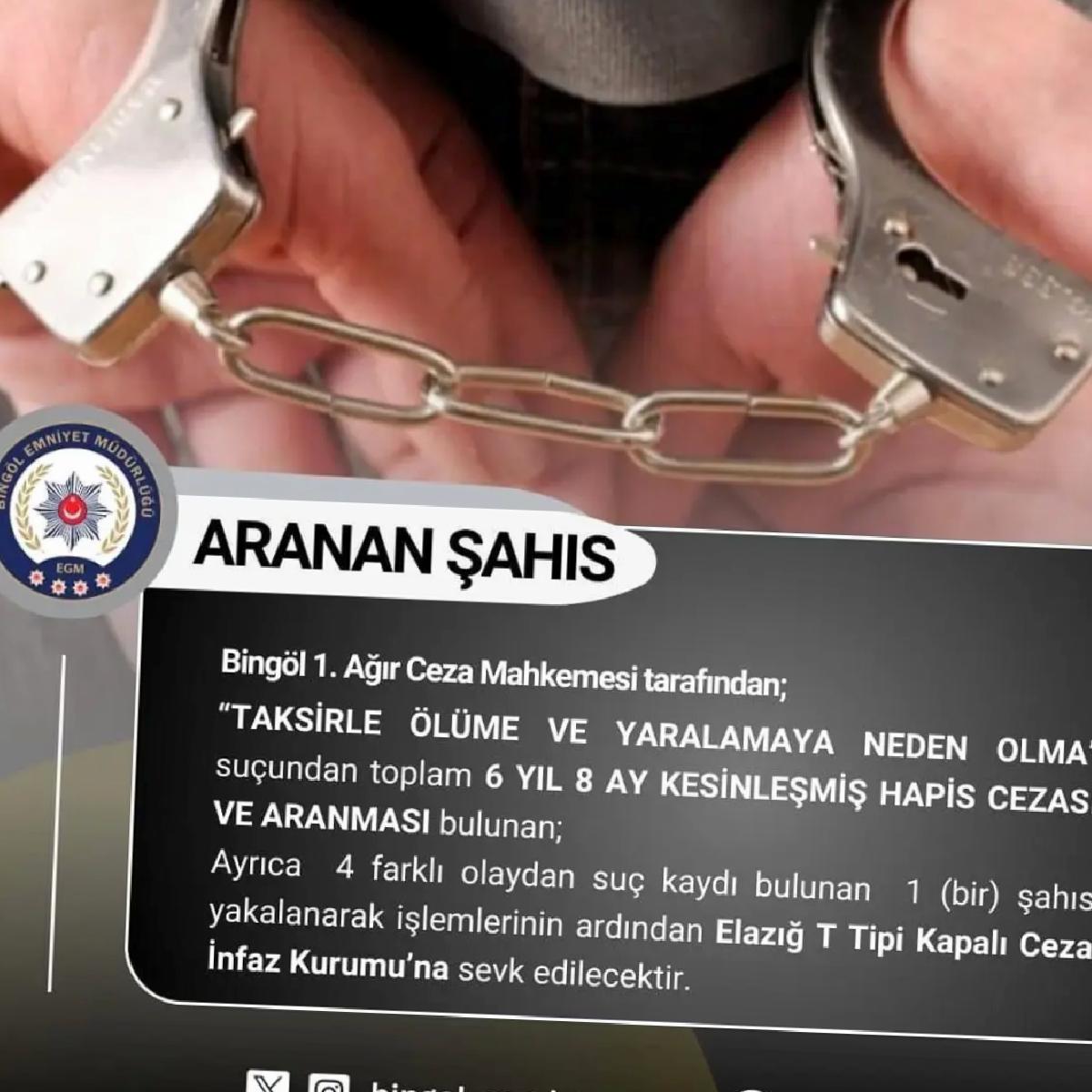 Bingöl’de Hapis Cezası Olan Şahıs Yakalandı