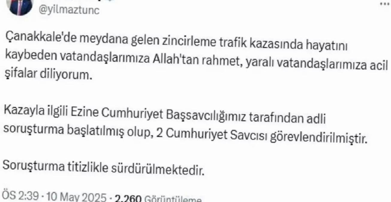Çanakkale’deki Kazada 2 Savcı Görevlendirildi