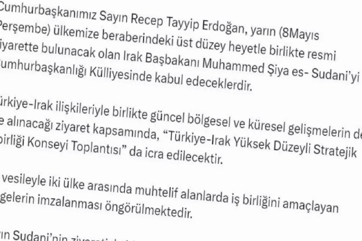 Cumhurbaşkanı Erdoğan, Irak Başbakanı Sudani’yi Kabul Edecek