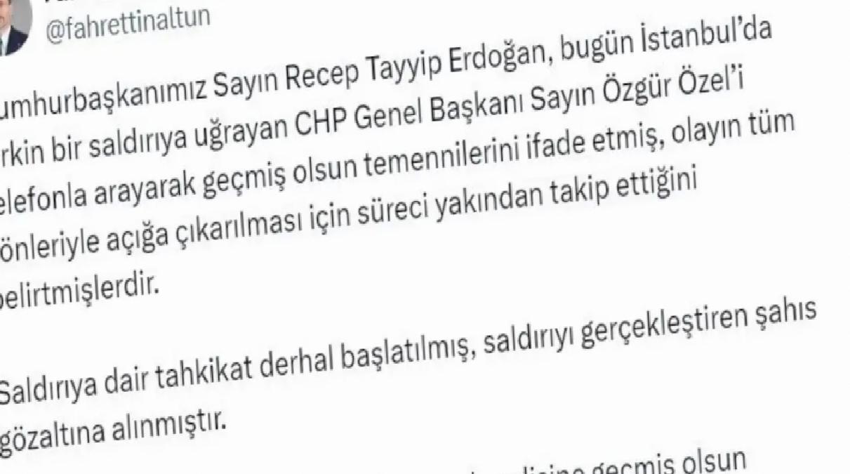Cumhurbaşkanı Erdoğan, Özgür Özel’i telefonla arayarak geçmiş olsun dileklerini iletti