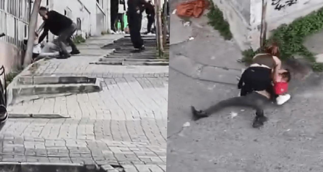 Dehşet anları: Bıçak çeken kişinin kafasında şişe kırdı, kadınlar birbirine girdi
