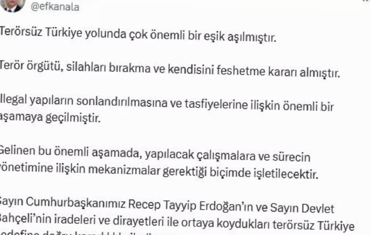 Efkan Ala: Terör örgütü silahları bırakma ve kendisini feshetme kararı aldı