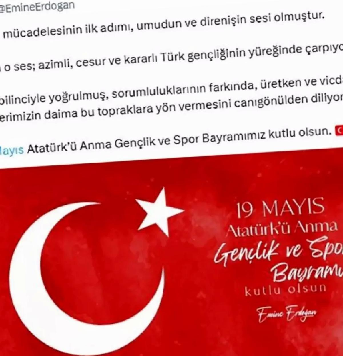 Emine Erdoğan, 19 Mayıs Atatürk’ü Anma Gençlik ve Spor Bayramı’nı kutladı