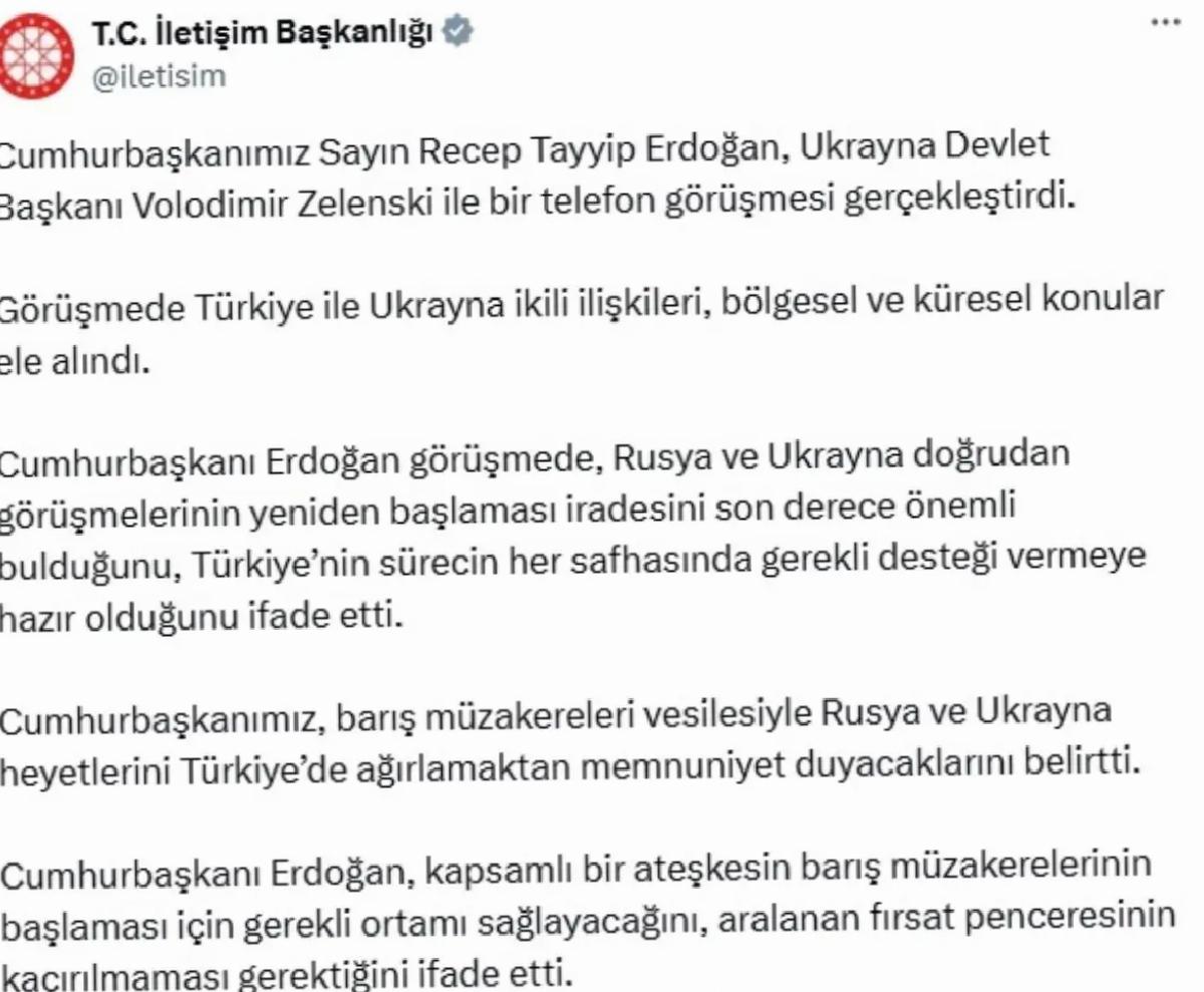 Erdoğan, Zelenski ile barış müzakereleri hakkında görüştü