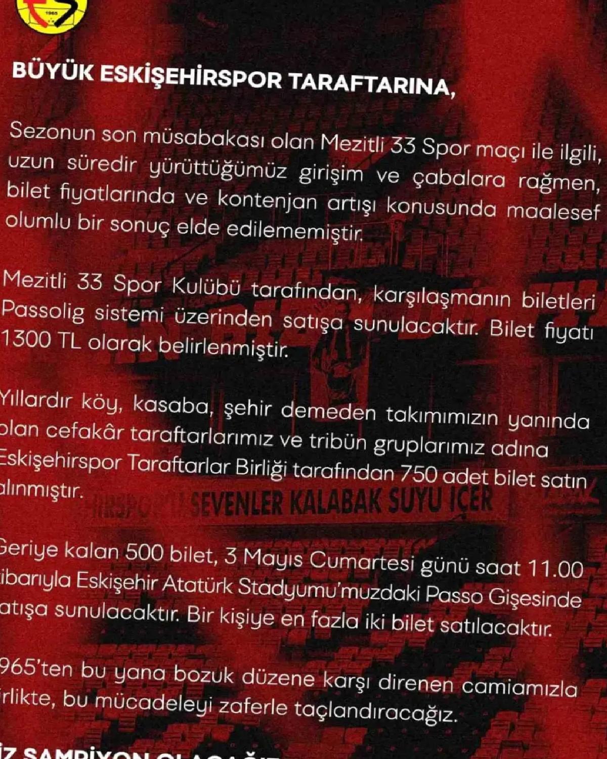 Eskişehirspor’a Taraftar Kontenjanı Artışı Yok