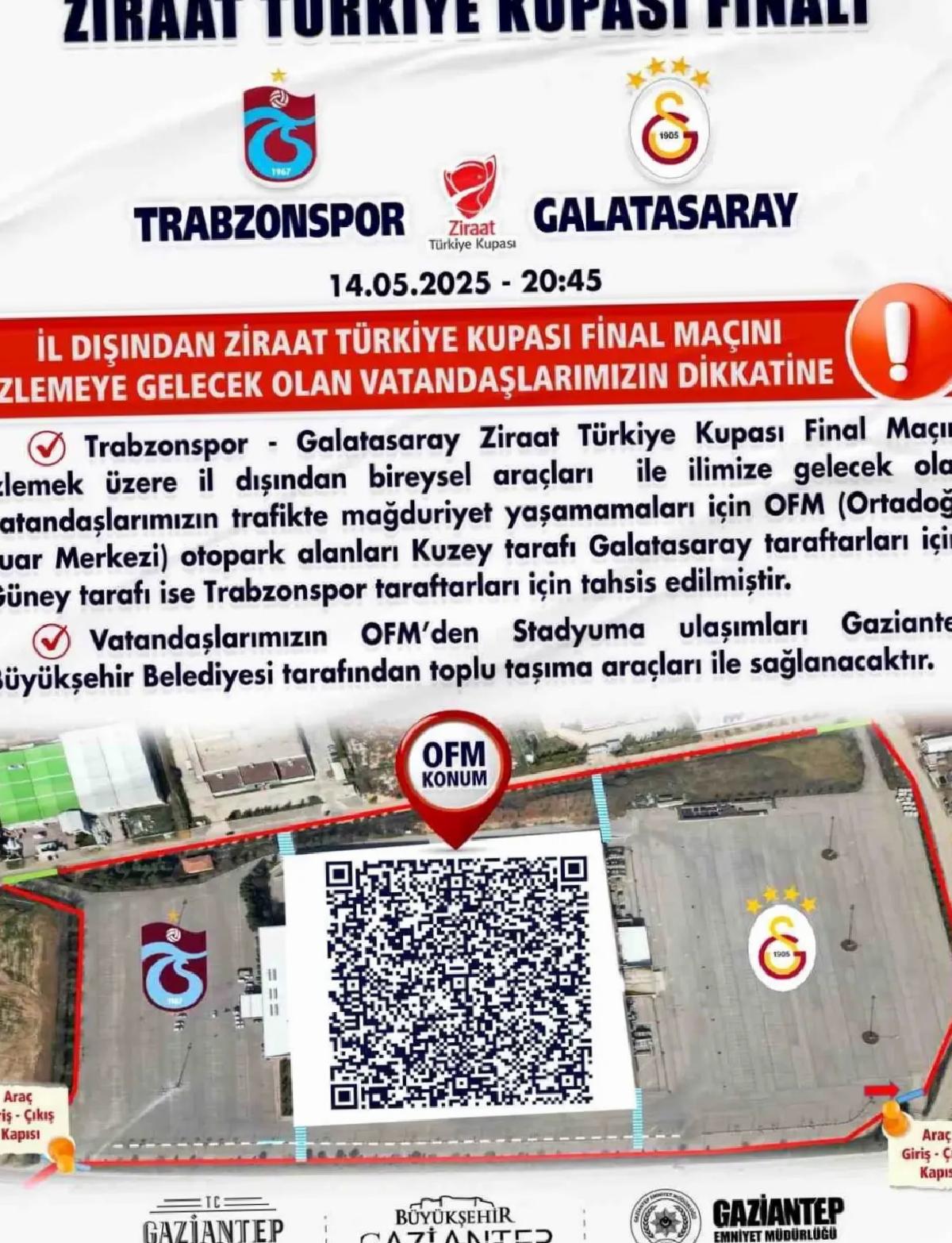 Gaziantep’te Ziraat Türkiye Kupası Finali İçin Park Alanları Belirlendi