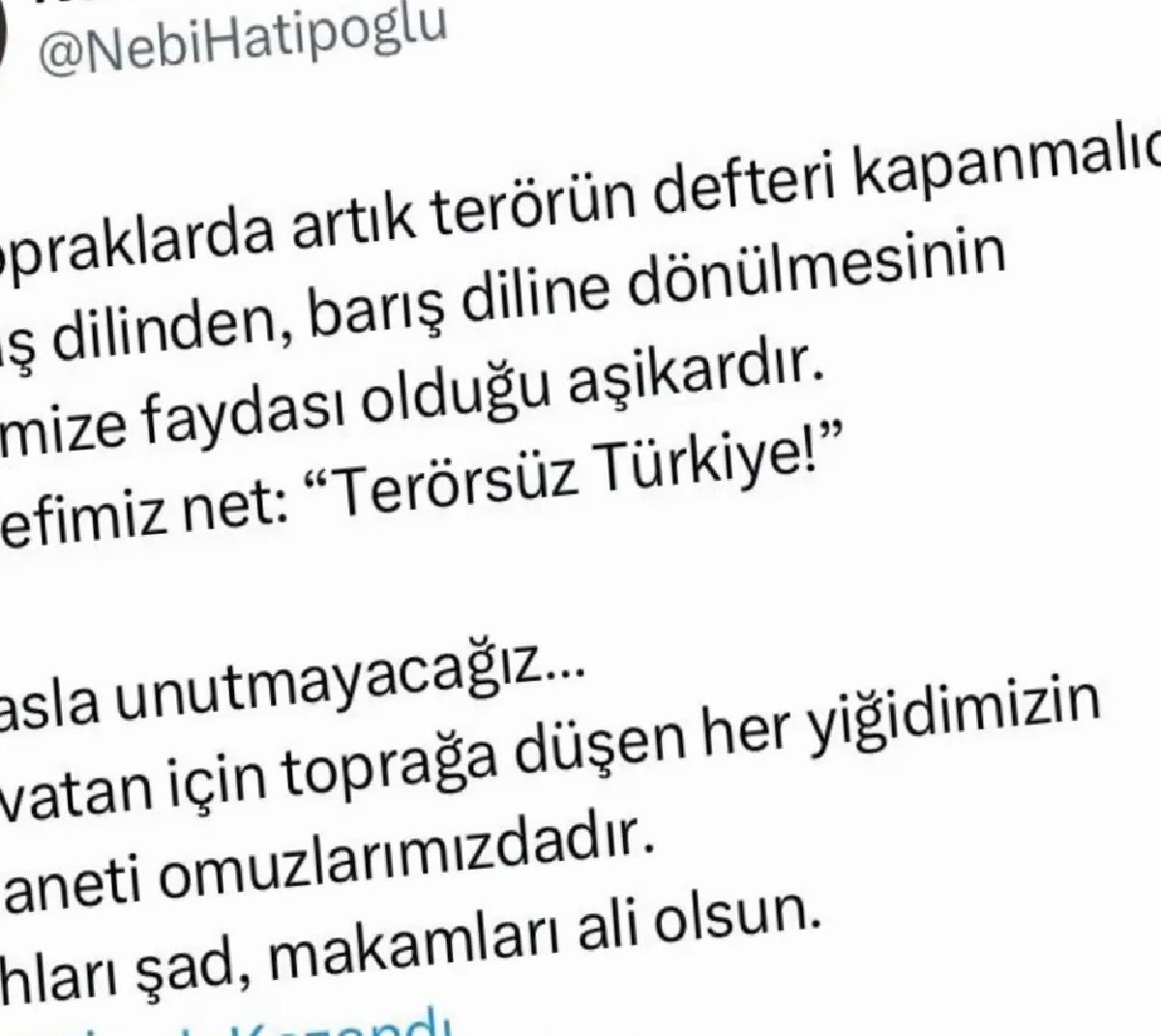 Hatipoğlu: Terörün Defteri Kapanmalıdır