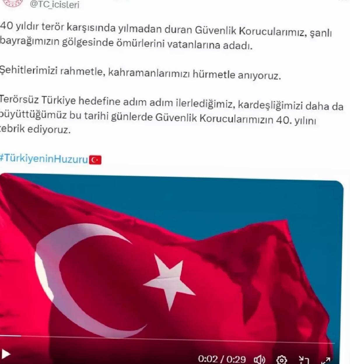 İçişleri Bakanlığı’ndan Güvenlik Korucularına Kutlama Mesajı