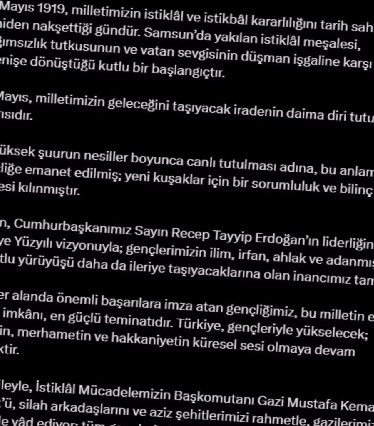 İletişim Başkanı Fahrettin Altun’dan 19 Mayıs Mesajı