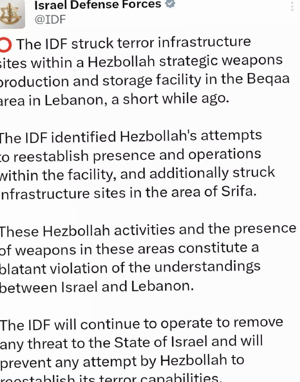 İsrail, Hizbullah Hedeflerine Saldırdı