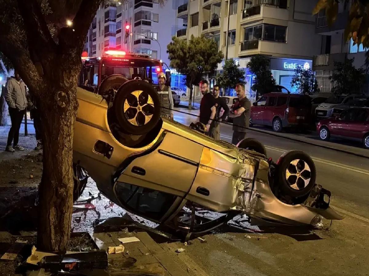 İzmir’de Takla Atan Araçta Sürücü Yaralandı