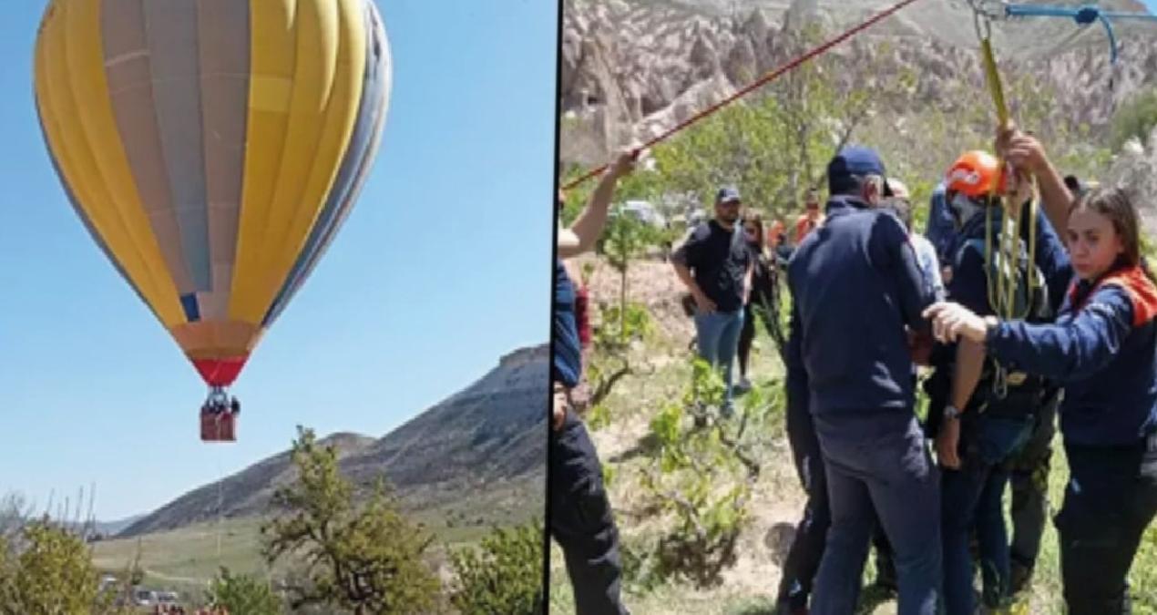Kapadokya’da korku dolu anlar! Sıcak hava balonu, zorunlu iniş yaptı