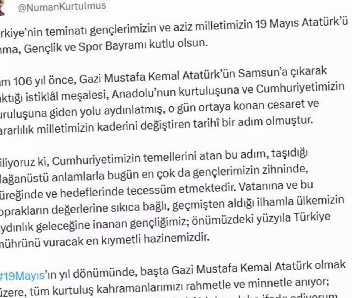 Kurtulmuş’tan 19 Mayıs Mesajı
