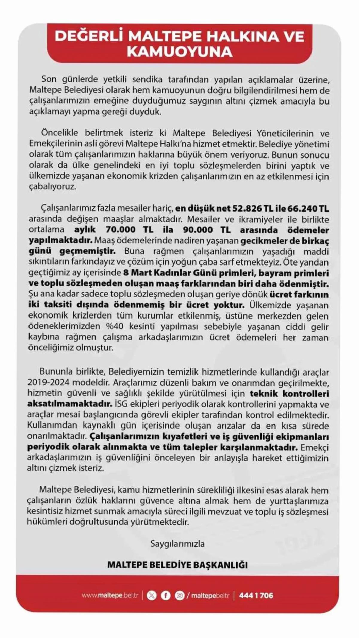 Maltepe Belediyesi: Çalışan Maaşları ve İş Güvenliği Hakkında Açıklama