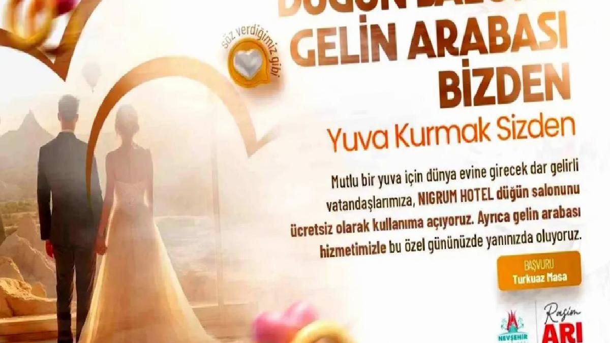 Nevşehir Belediyesi, Evlenecek Çiftlere Ücretsiz Düğün Salonu ve Gelin Arabası Desteği Sunuyor