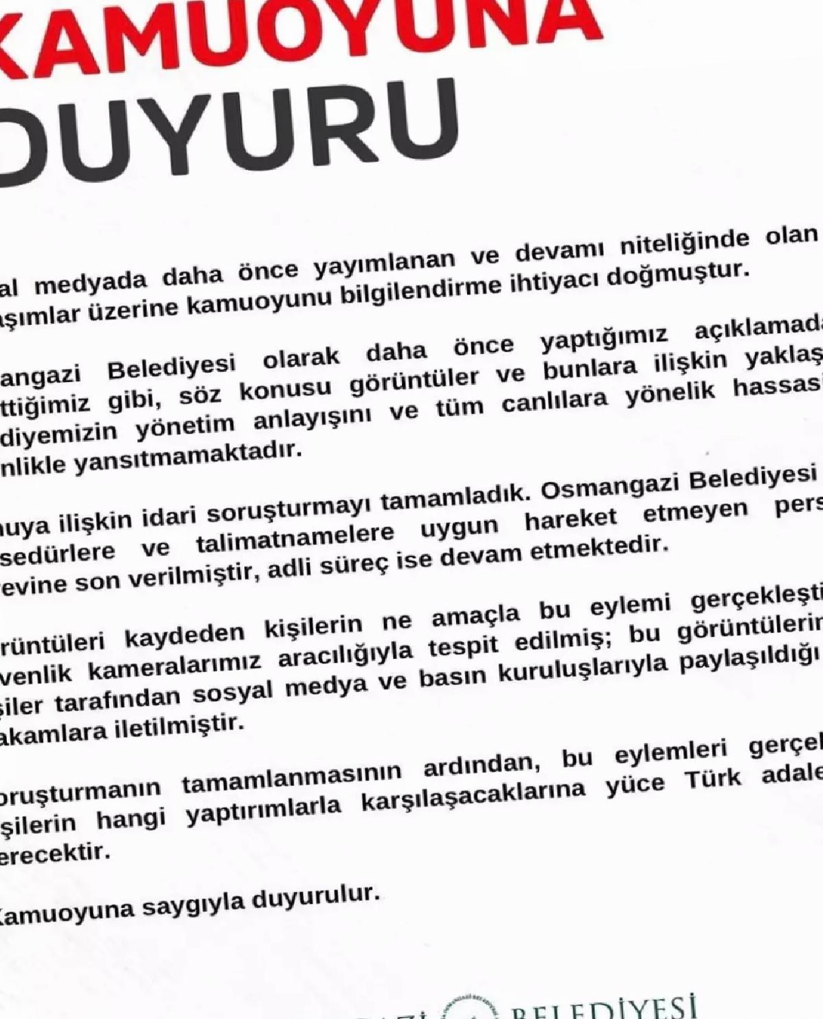 Osmangazi Belediyesi’nden Hayvan Barınağı Açıklaması