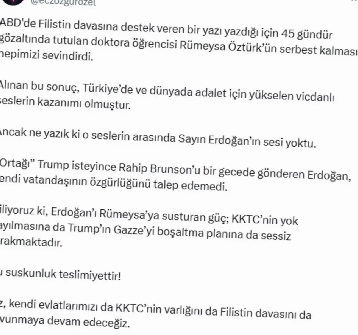 Rümeysa Öztürk serbest kaldı