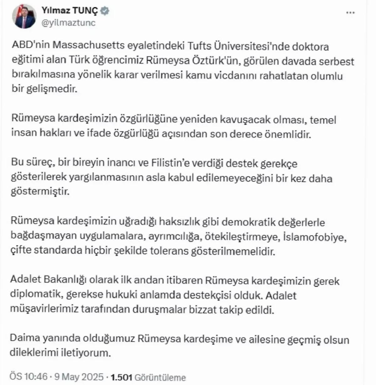 Rümeysa Öztürk serbest kaldı