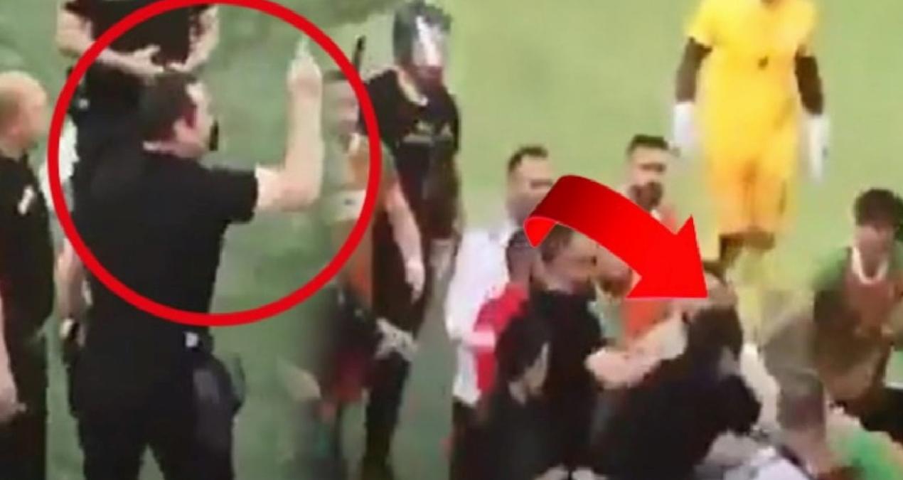 Saha karıştı, polis müdürü futbolcuya kafa attı