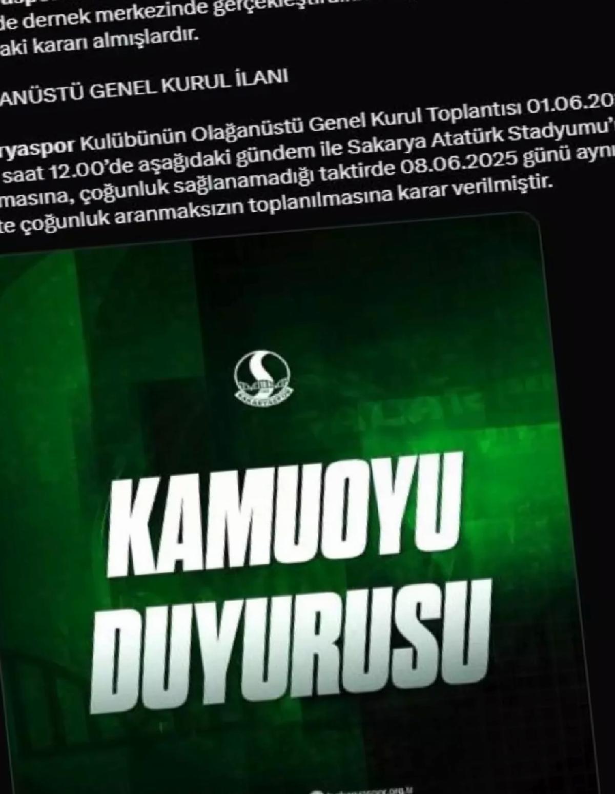 Sakaryaspor’da Olağanüstü Genel Kurul Kararı