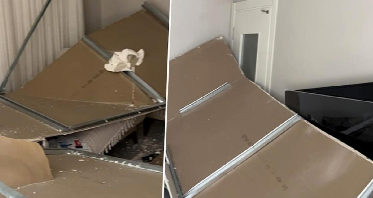 Salondaki asma tavan çöktü anne ve 2 çocuğu son anda kurtuldu