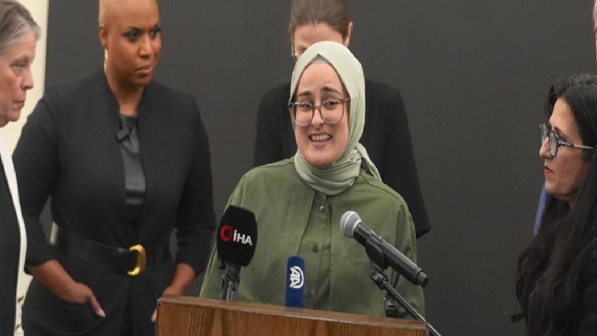 Serbest bırakılan Rümeysa Öztürk, Logan Havalimanı’nda basına konuştu