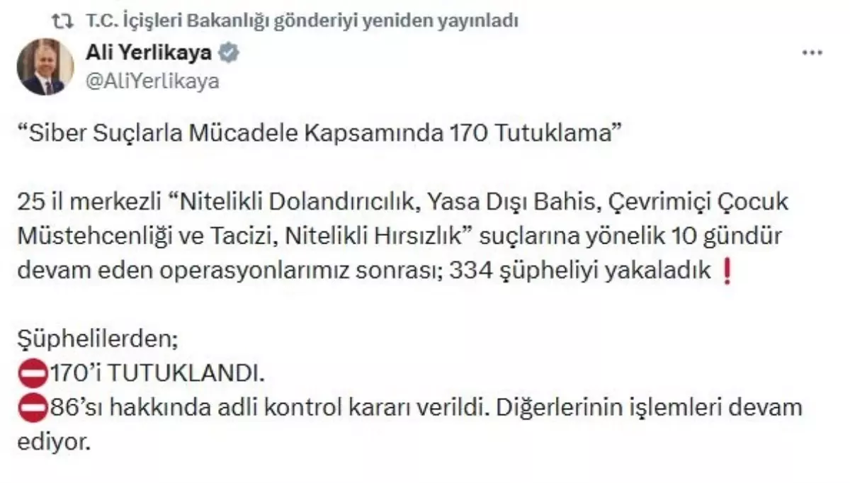 Siber Suç Operasyonunda 334 Gözaltı
