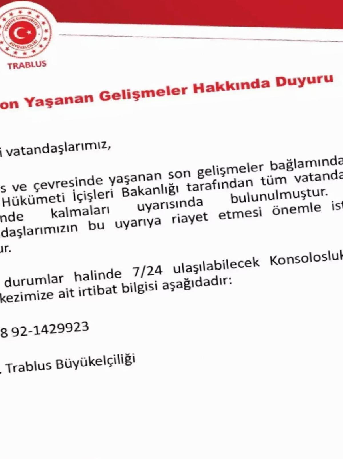 Türk Büyükelçiliğinden Evde Kal Uyarısı