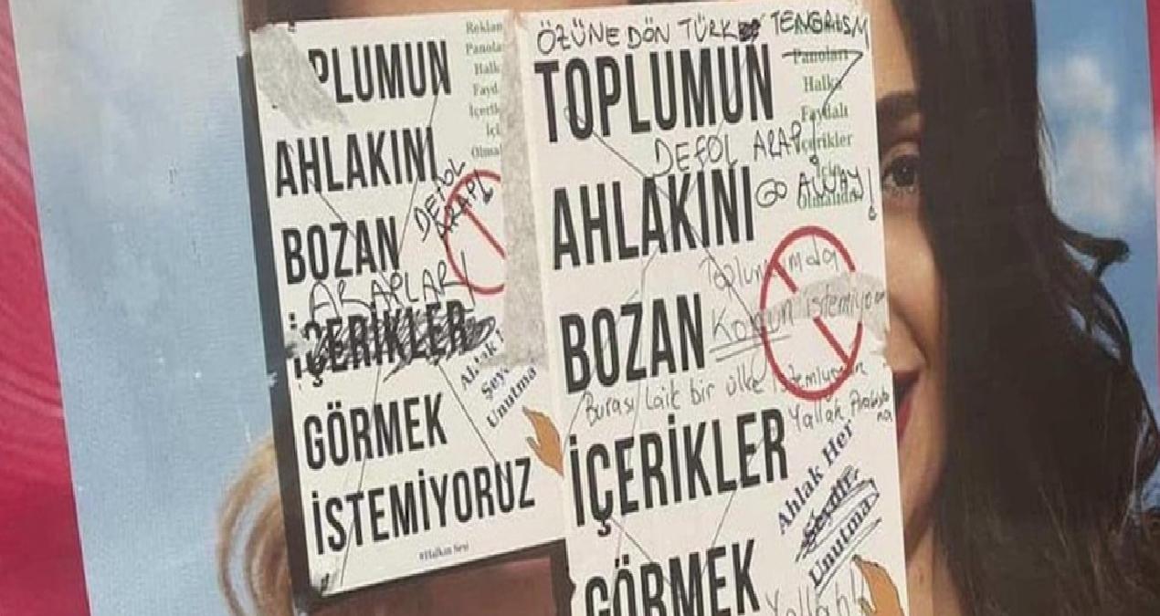 Ümraniye’de çirkin olay! Gülen kadın fotoğrafını sansürlediler! Toplum ahlakı bozuluyormuş