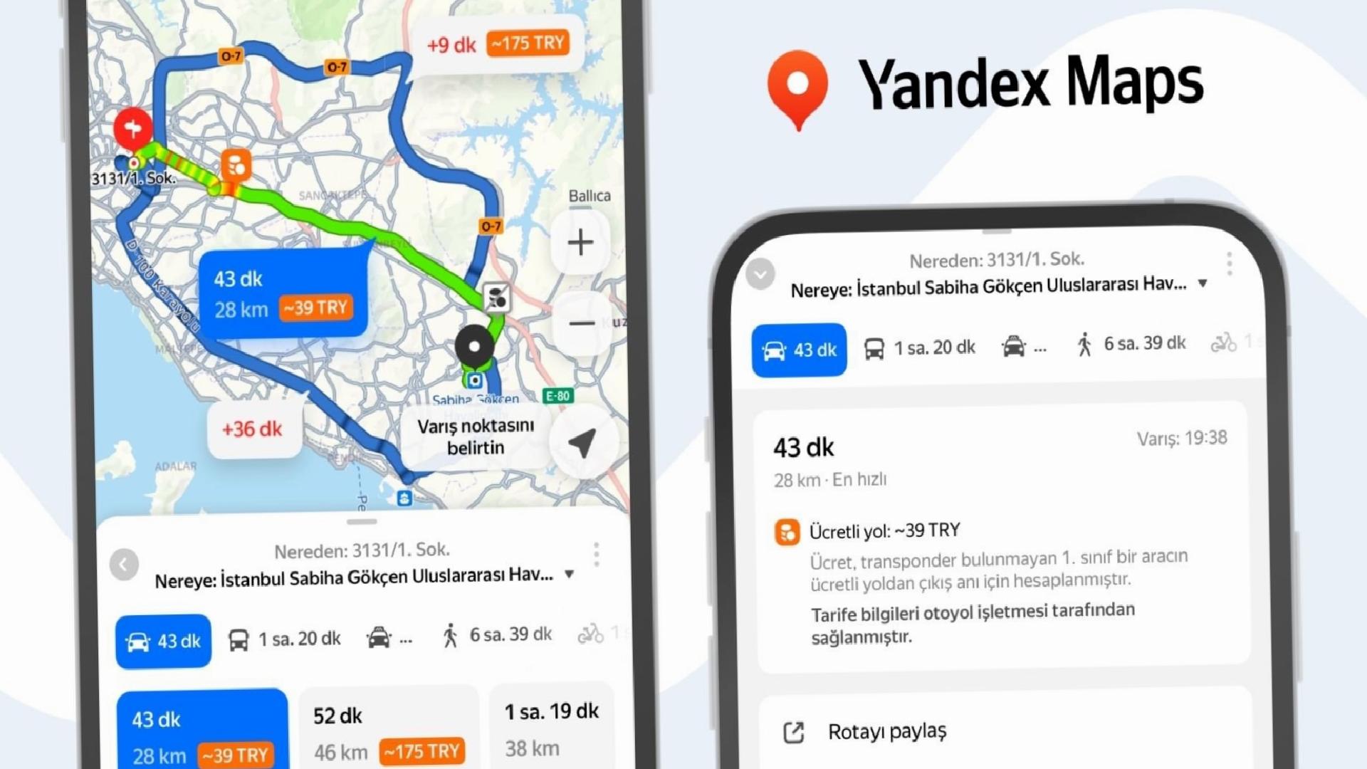Yandex Maps, güzergahtaki yol ücretlerini göstermeye başladı