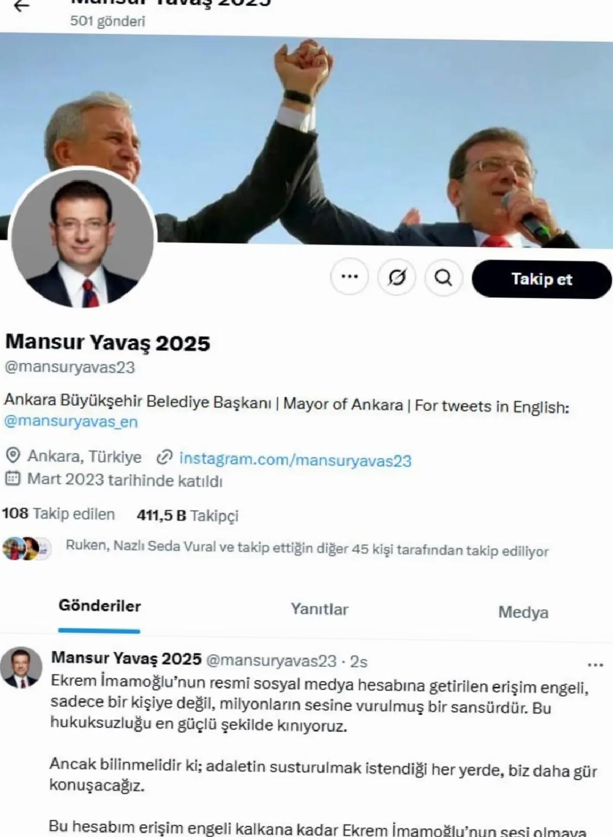Yavaş, İmamoğlu’nun Hesabını Kullandı