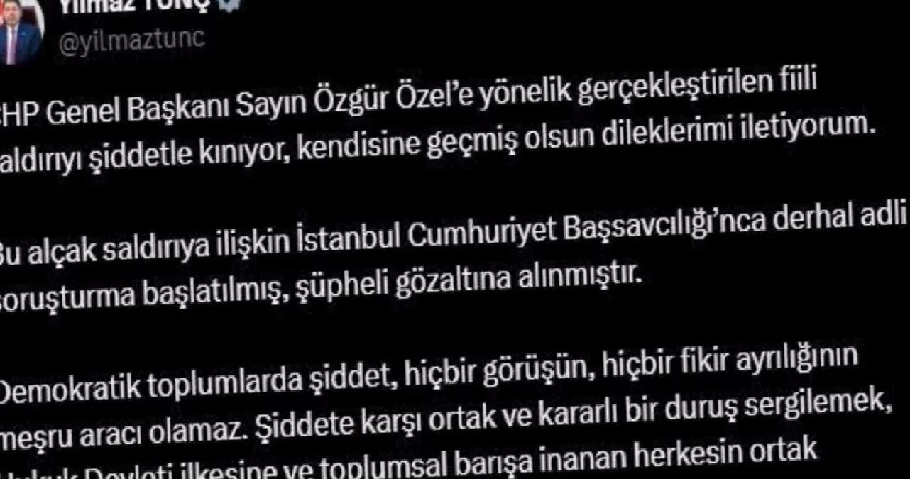 Yılmaz Tunç’tan Özgür Özel’e Geçmiş Olsun