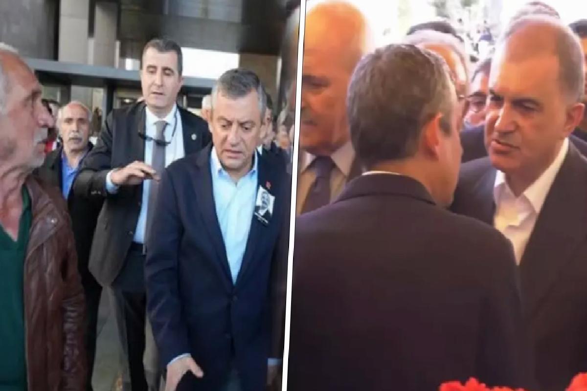 Yumruklu saldırı sonrası AK Parti Sözcüsü Ömer Çelik cenaze töreninde Özgür Özel ile görüştü