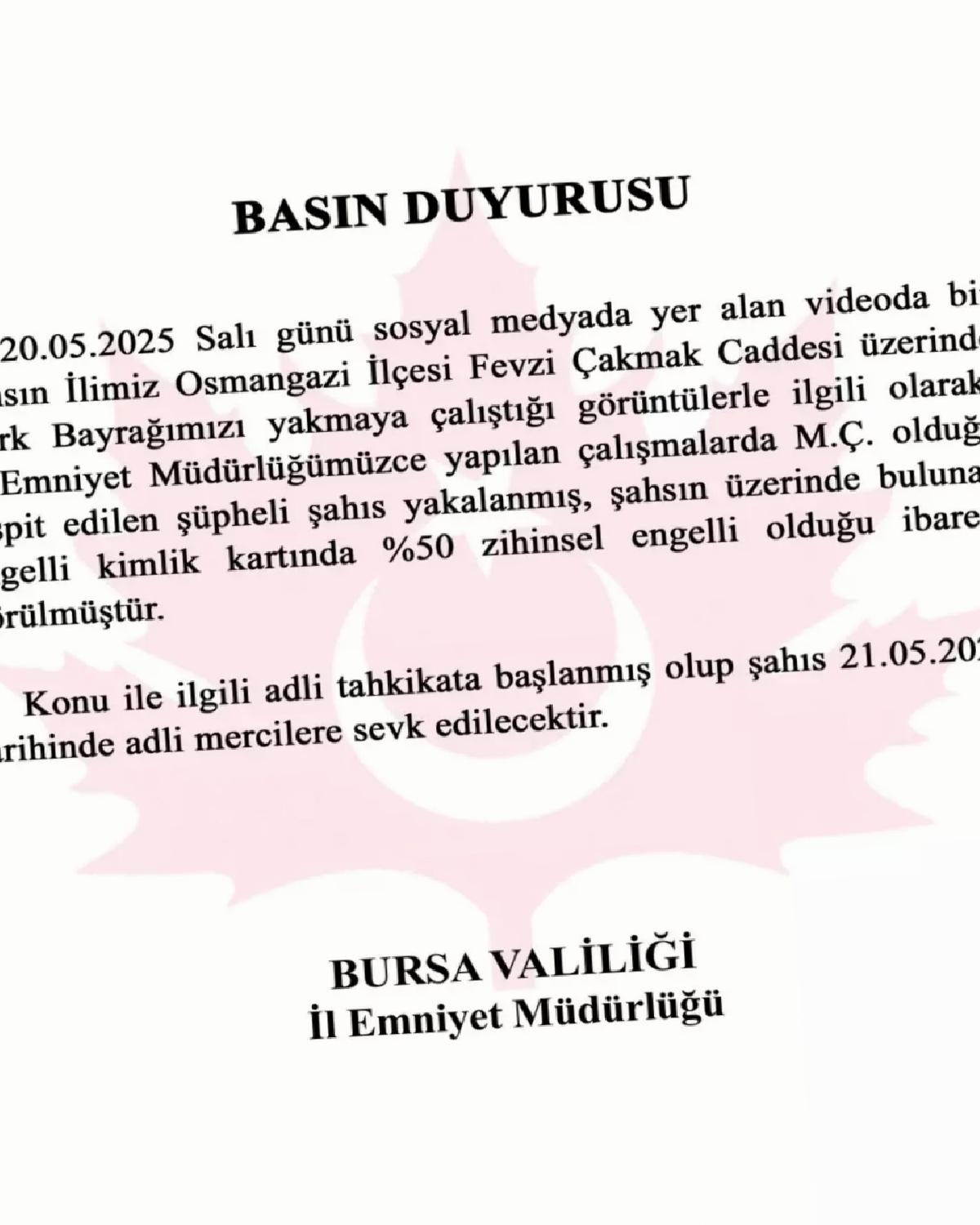 Zihinsel Engelli Şüpheli Bayrak Yanma Olayı
